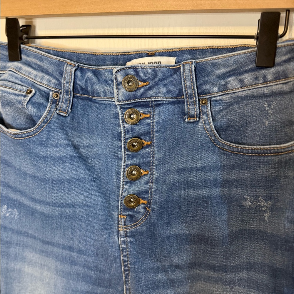 Wax Jean Women's Button-Up Distressed Blue Skinny Jeans - Picture 3 of 5